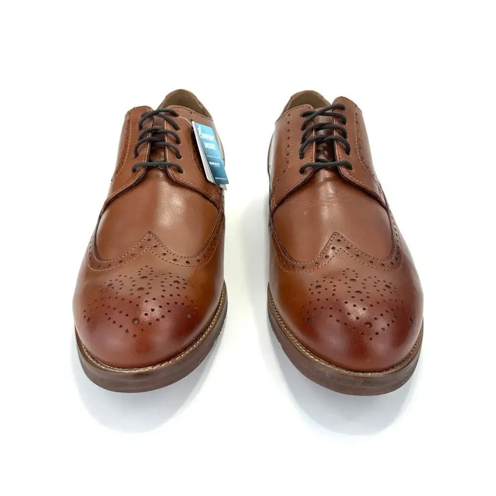 Nunn Bush Men Derby Shoes Sz 11W Cognac Leather Cushioned Brogue Wingtip Toe New